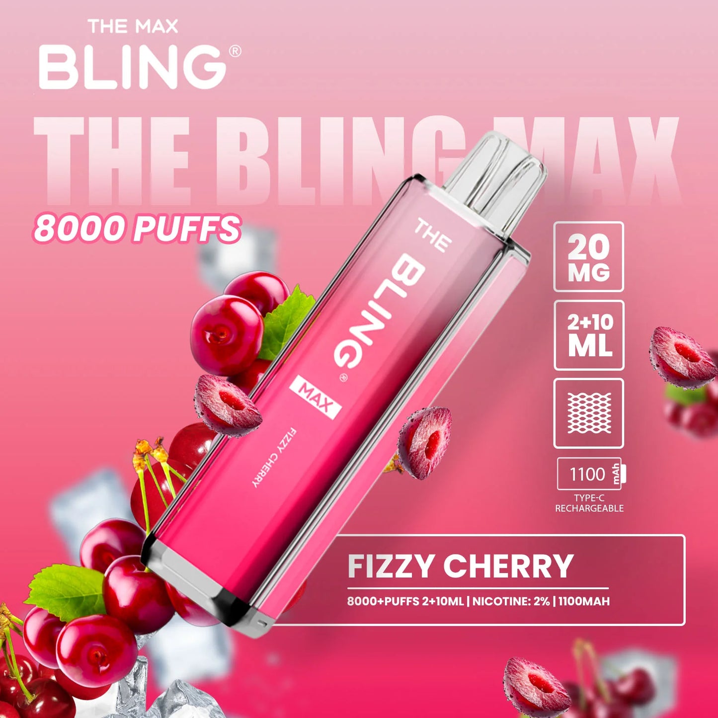 Fizzy Cherry flavoured Bling Max 8000 Puffs Vape Kit