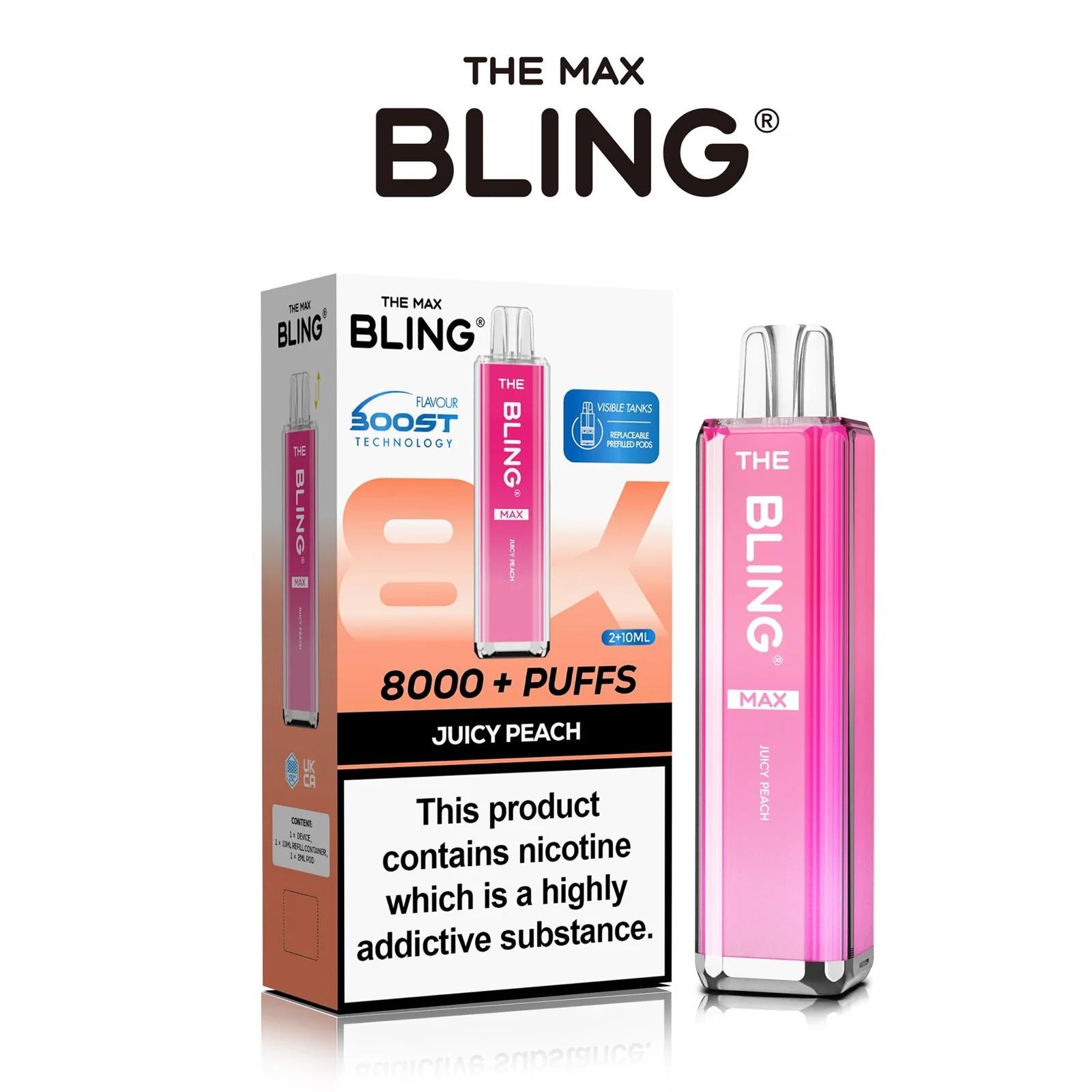 Juicy Peach flavoured Bling Max 8000 Puffs Vape Kit