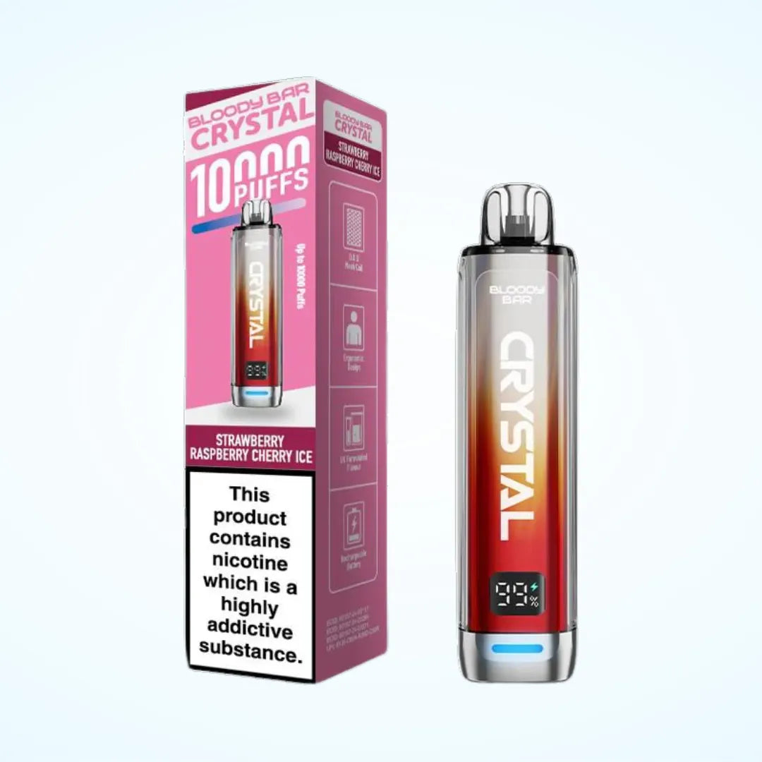 Strawberry Raspberry Cherry Ice Flavoured Bloody Bar Crystal 10k in Pink Colour