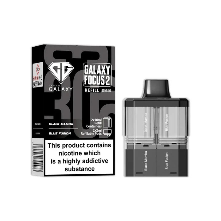 Black Mamba & Blue Fusion flavoured Crystal Galaxy Focus 2 Replacement Pod in Black Colour