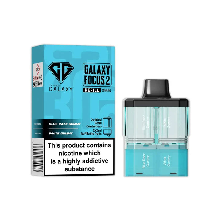 Blue Razz Gummy & White Gummy flavoured Crystal Galaxy Focus 2 Replacement Pod in Light Blue Colour