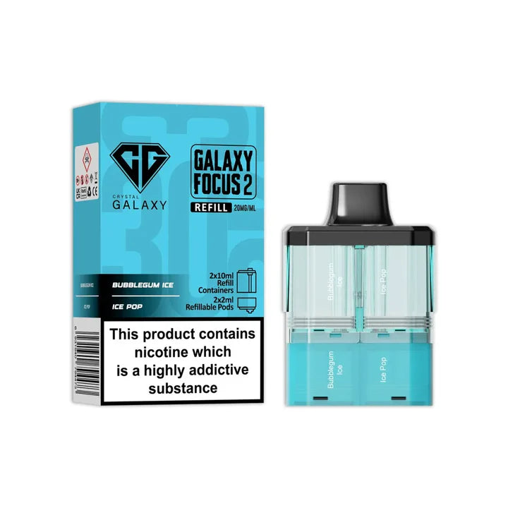 Bubblegum Ice & Ice Pop flavoured Crystal Galaxy Focus 2 Replacement Pod in Light Blue Colour