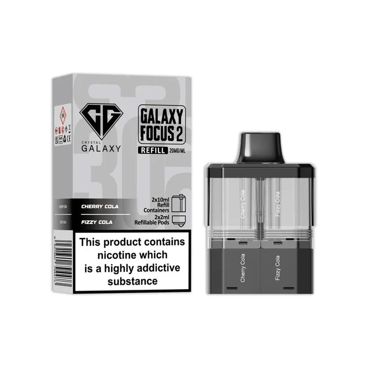 Cherry Cola & Fizzy Cola flavoured Crystal Galaxy Focus 2 Replacement Pod in Grey Colour