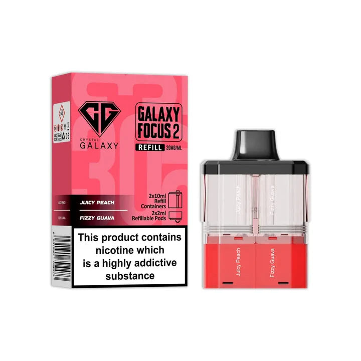 Juicy Peach & Fizzy Guava flavoured Crystal Galaxy Focus 2 Replacement Pod in Red Colour