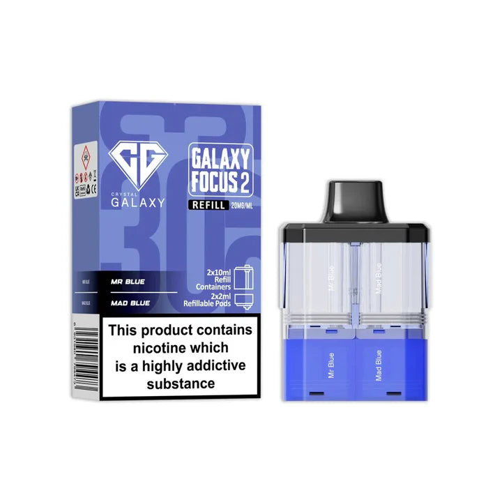 Mr Blue & Mad Blue flavoured Crystal Galaxy Focus 2 Replacement Pod in Light Blue Colour