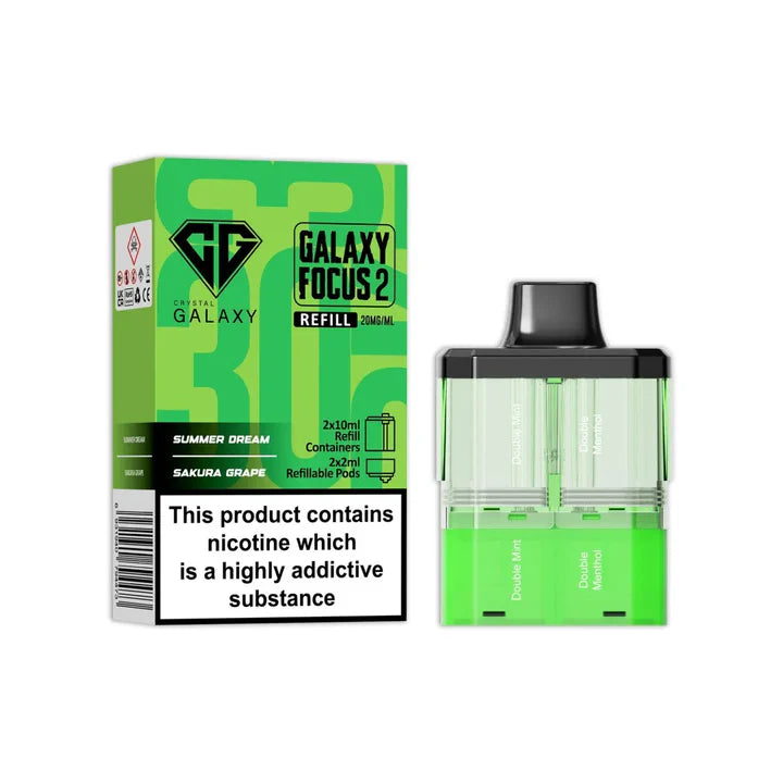 Summer Dream & Sakura Grape flavoured Crystal Galaxy Focus 2 Replacement Pod in Green Colour
