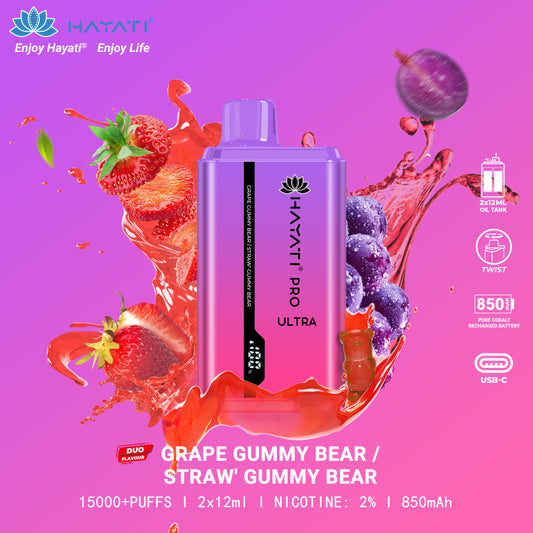 Grape Gummybear / Straw' Gummybear flavour Hayati Pro Ultra 15000 Pod Device