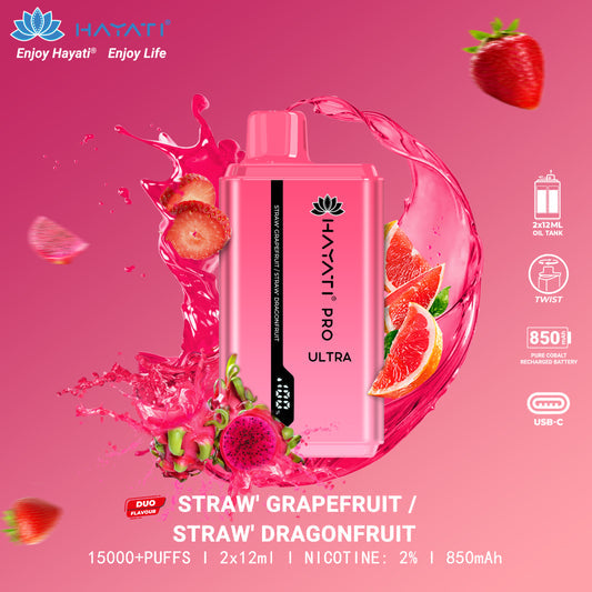 Straw' Grapefruit / Straw' Dragon Fruit flavour Hayati Pro Ultra 15000 Pod Device