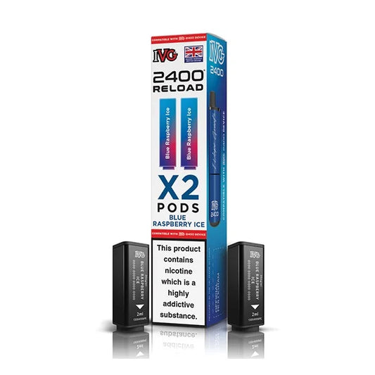 Blue Raspberry Ice flavoured IVG 2400 Reload 2 in 1 Pod in Blue Colour