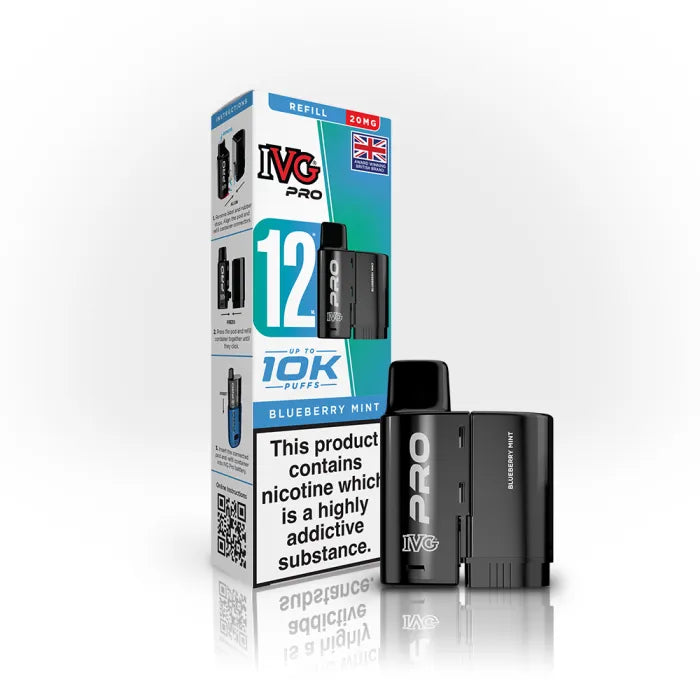 Blueberry Mint flavoured IVG PRO Refill Pods in Green and Blue Colour
