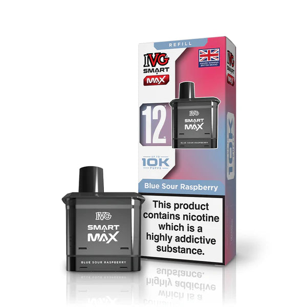 Blue Sour Raspberry flavoured IVG Smart Max Replacement Pod in Reddish Blue Colour