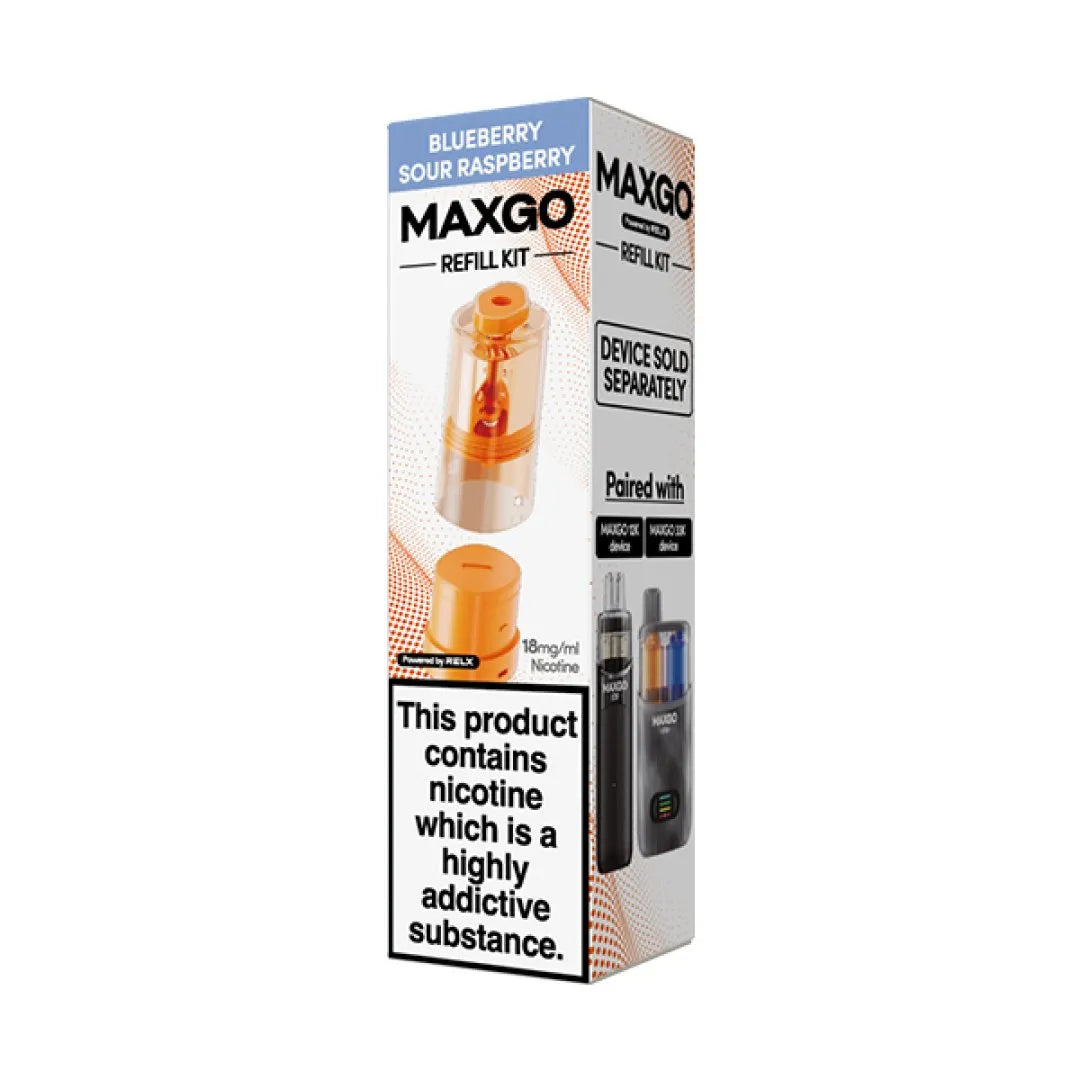 Blueberry Sour Raspberry flavoured Relx Maxgo Refill Replacement Pods in Orange Colour