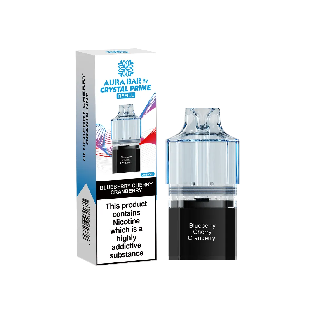 Aura Bar Crystal Prime 10K Prime Blueberry Cherry Cranberry Flavored Prefilled Pod