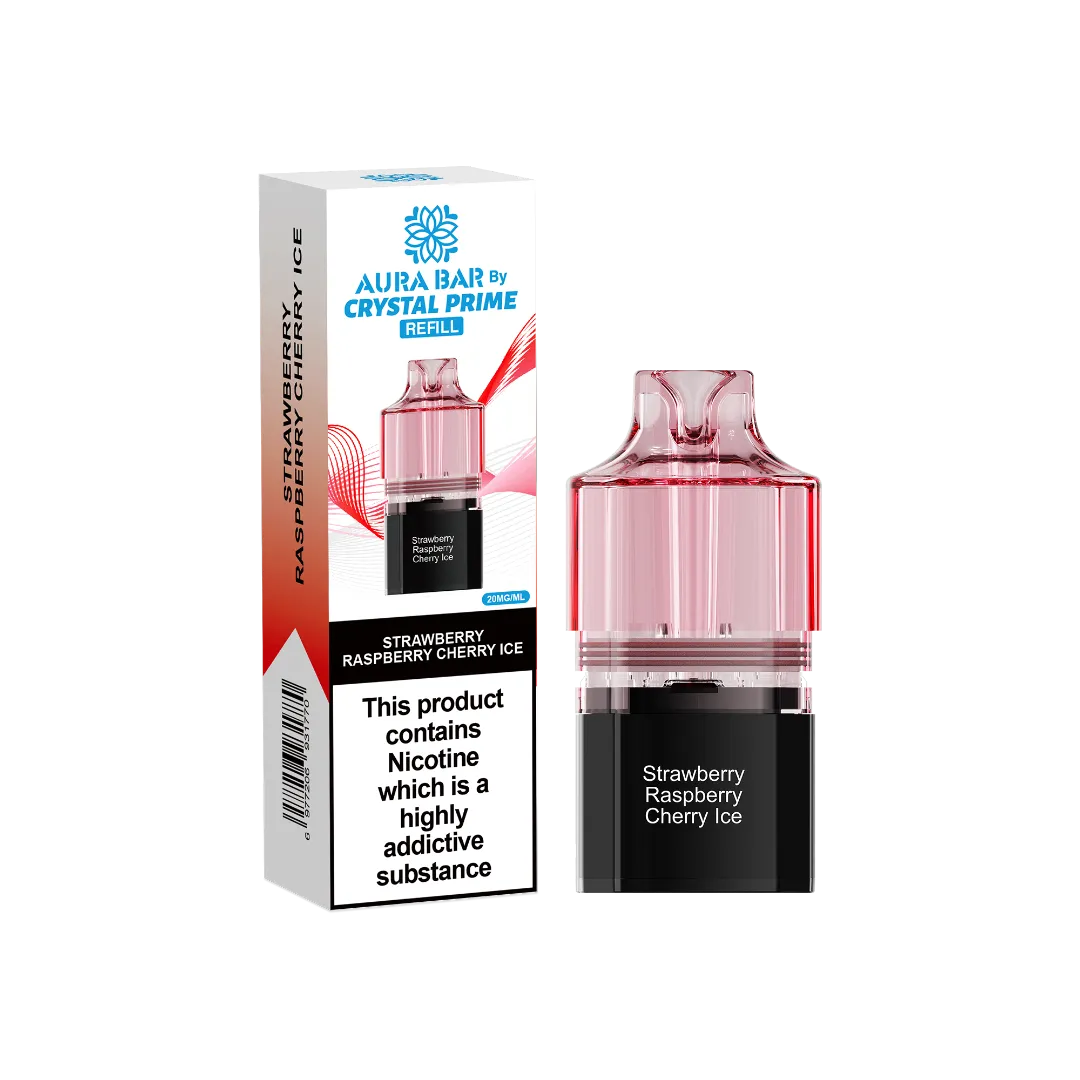 Aura Bar Crystal Prime 10K Prime Strawberry Raspberry Cherry Flavored Prefilled Pod