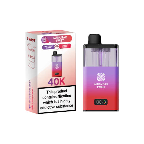 Grape Berry Burst / Cherry Berry flavour Aura Bar Twist 40K Prefilled Vape Kit