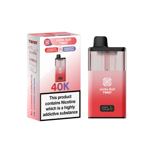 Strawberry Raspberry Ice / Strawberry Gummy Bear flavour Aura Bar Twist 40K Prefilled Vape Kit
