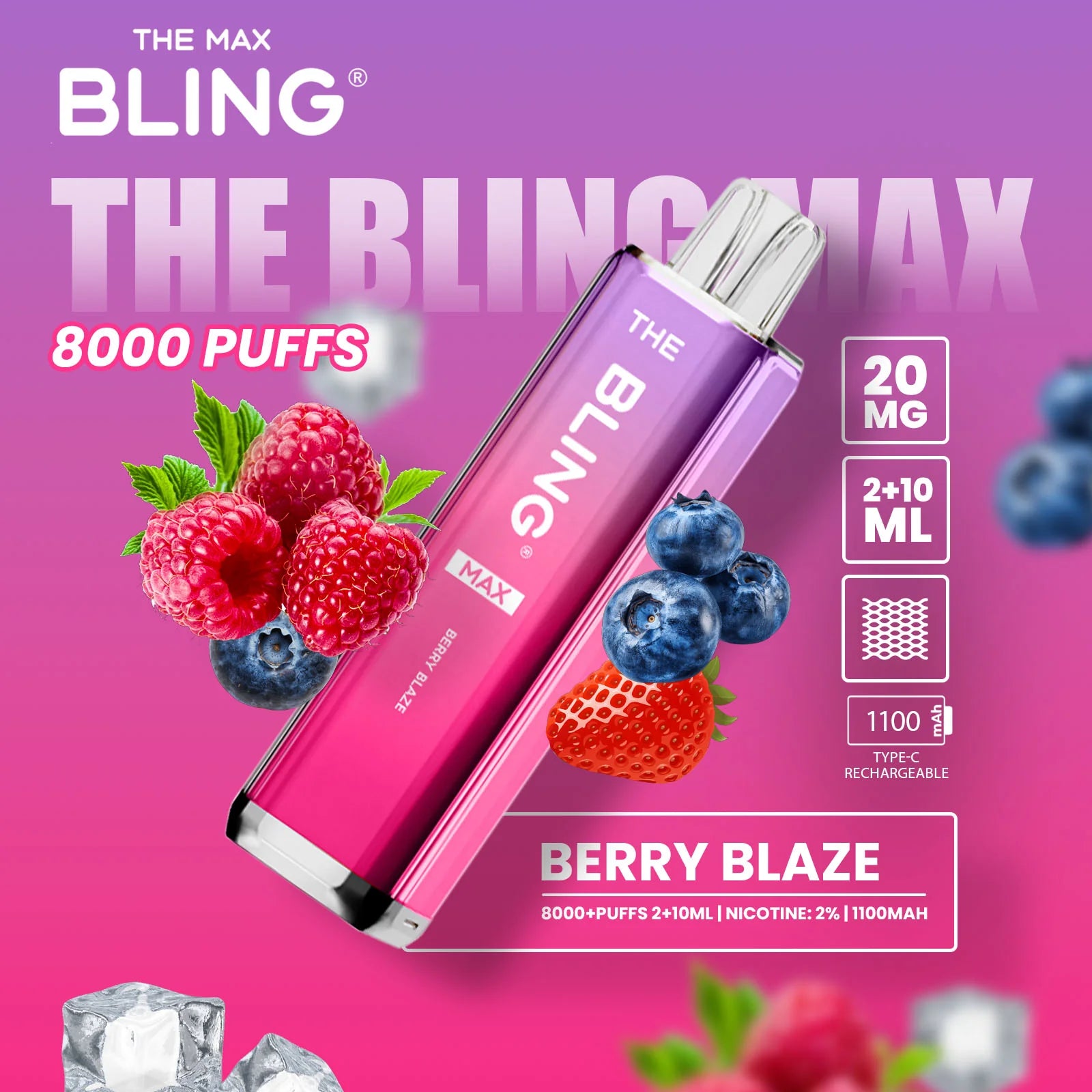 Berry Blaze flavoured Bling Max 8000 Puffs Vape Kit
