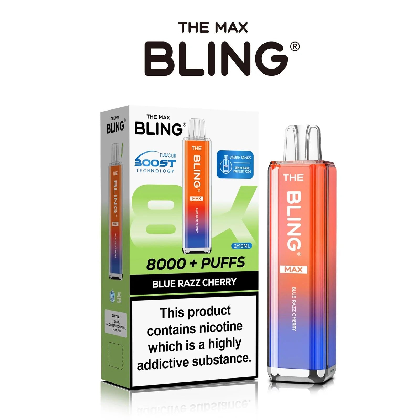Blue Razz Cherry flavoured Bling Max 8000 Puffs Vape Kit