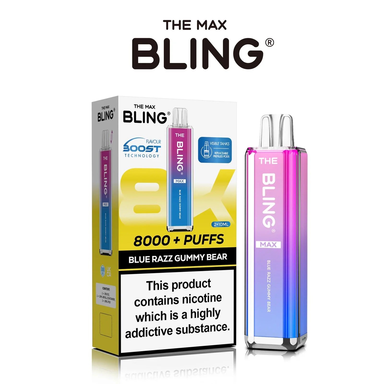 Blue Razz GB flavoured Bling Max 8000 Puffs Vape Kit