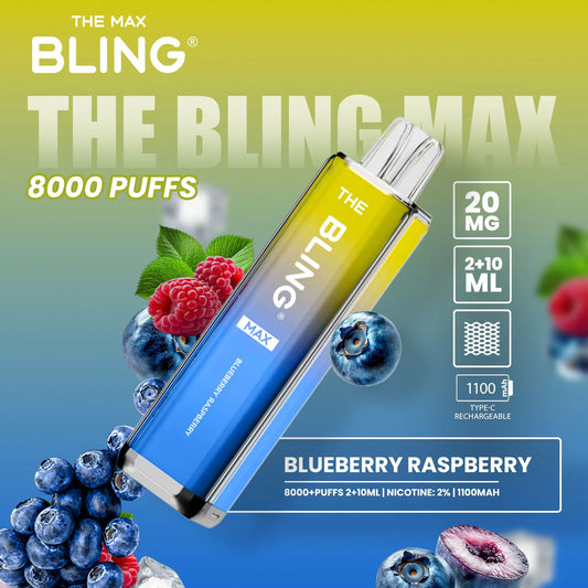 Blueberry Raspberry flavoured Bling Max 8000 Puffs Vape Kit