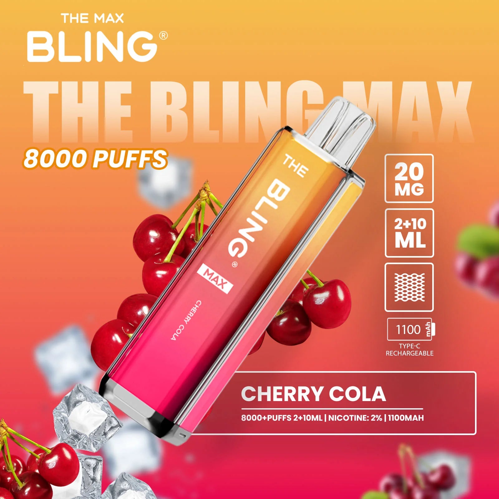 Cherry Cola flavoured Bling Max 8000 Puffs Vape Kit