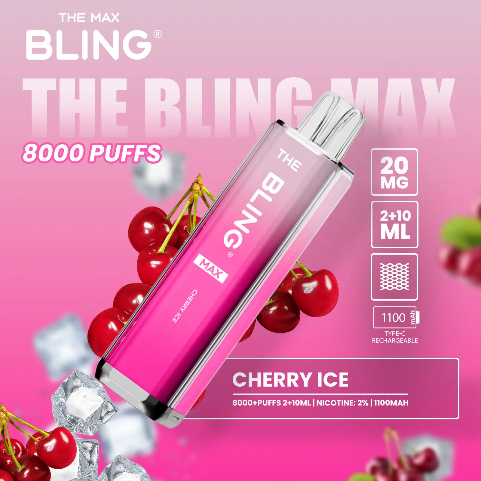 Cherry Ice flavoured Bling Max 8000 Puffs Vape Kit