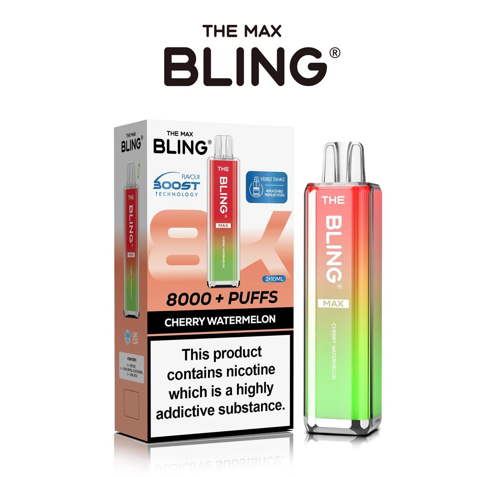 Cherry Watermelon flavoured Bling Max 8000 Puffs Vape Kit