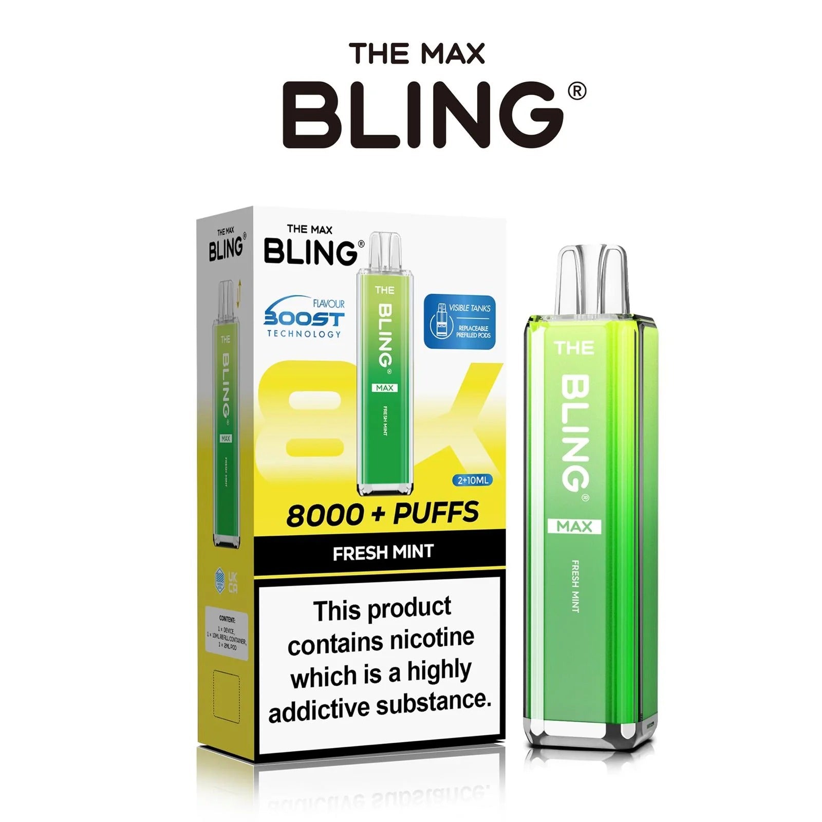 Fresh Mint flavoured Bling Max 8000 Puffs Vape Kit