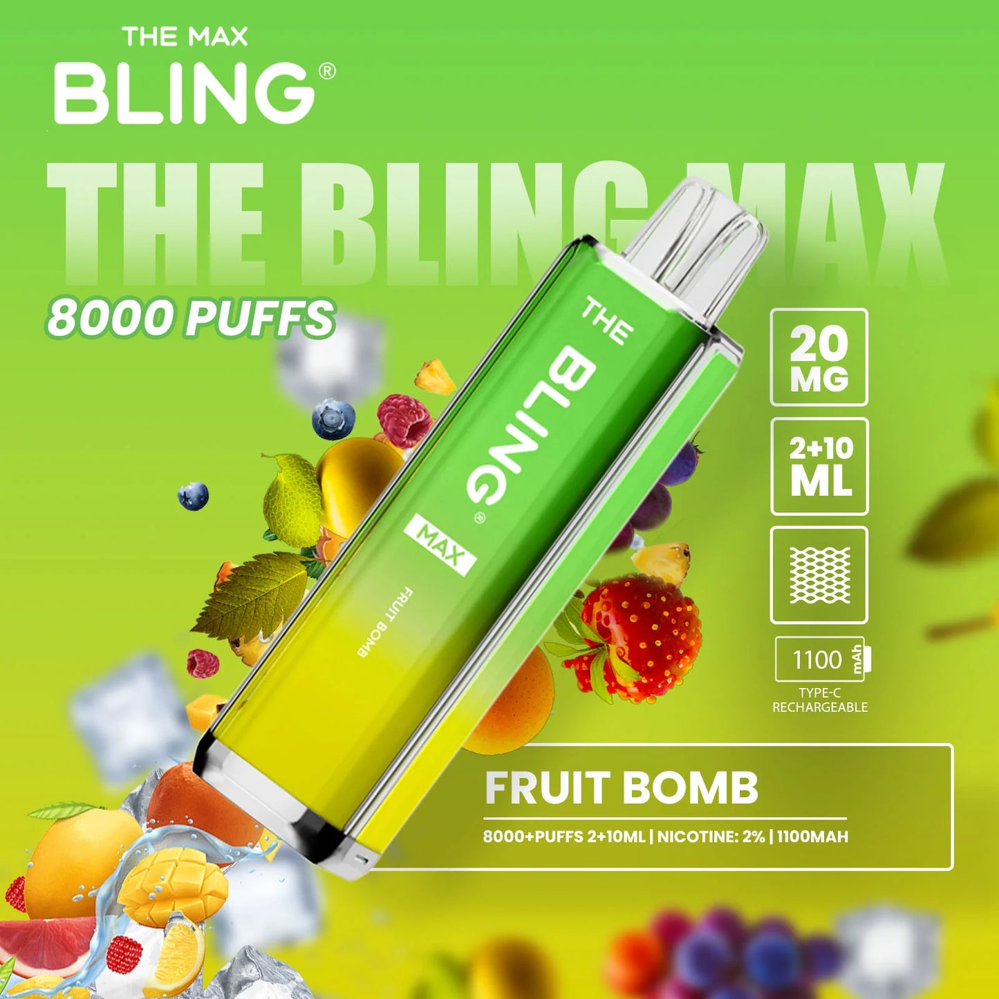 Fruit Bomb flavoured Bling Max 8000 Puffs Vape Kit