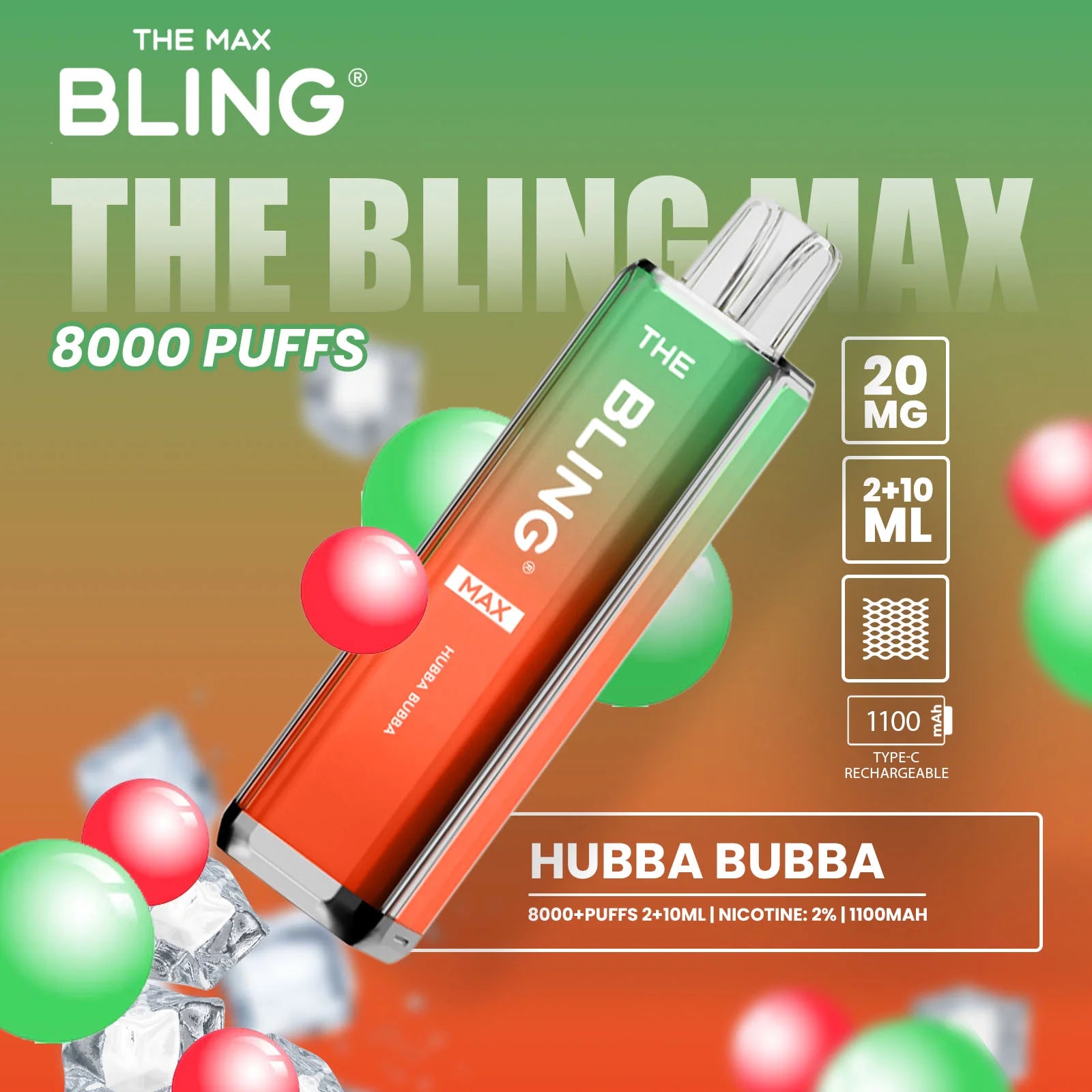 Hubba Bubba flavoured Bling Max 8000 Puffs Vape Kit
