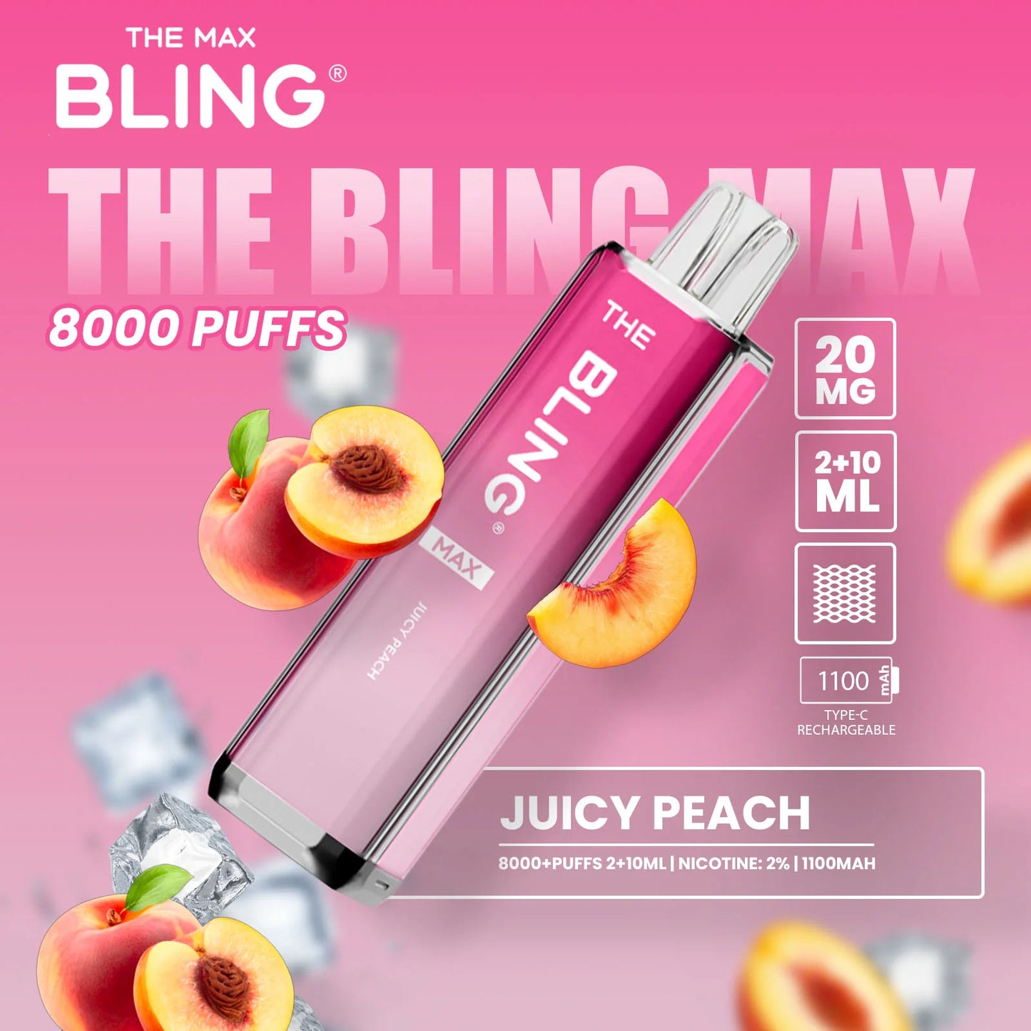 Juicy Peach flavoured Bling Max 8000 Puffs Vape Kit