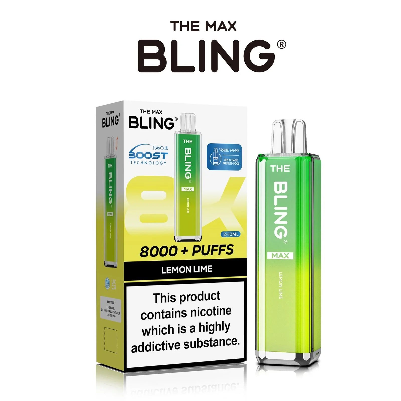 Lemon & Lime flavoured Bling Max 8000 Puffs Vape Kit
