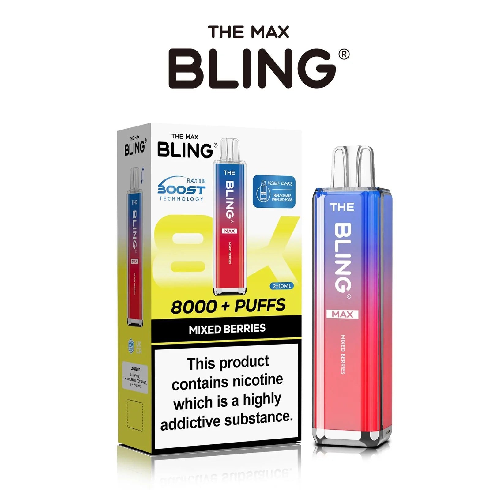 Mixed Berries flavoured Bling Max 8000 Puffs Vape Kit
