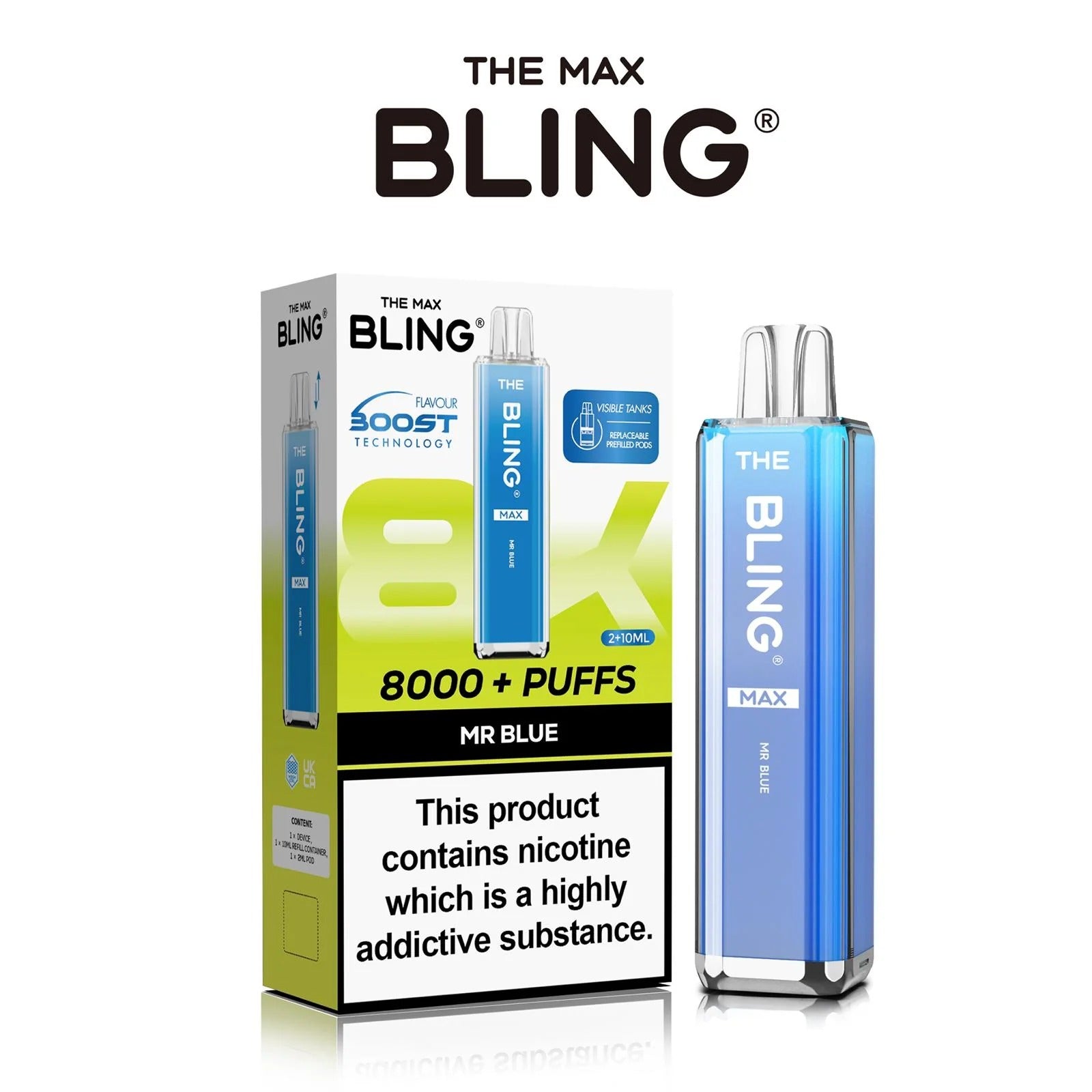 Mr Blue flavoured Bling Max 8000 Puffs Vape Kit