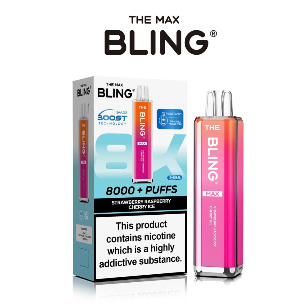 Strawberry Raspberry Cherry Ice flavoured Bling Max 8000 Puffs Vape Kit