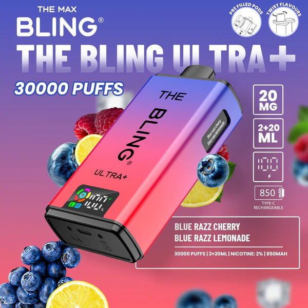 Bling Ultra Plus 30k Vape Kit Blue Razz Cherry and Blue Razz Lemonade