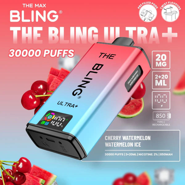 Bling Ultra Plus 30k Vape Kit Cherry Watermelon and Watermelon Ice