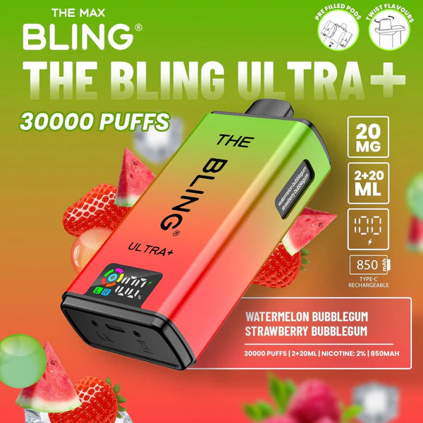 Bling Ultra Plus 30k Vape Kit Watermelon Bubblegum and Strawberry Bubble Gum