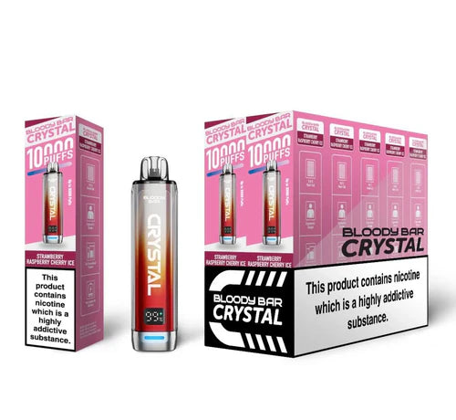 Strawberry Raspberry Cherry Ice flavoured Bloody Bar 10K Prefilled Vape Kit in Pink Colour