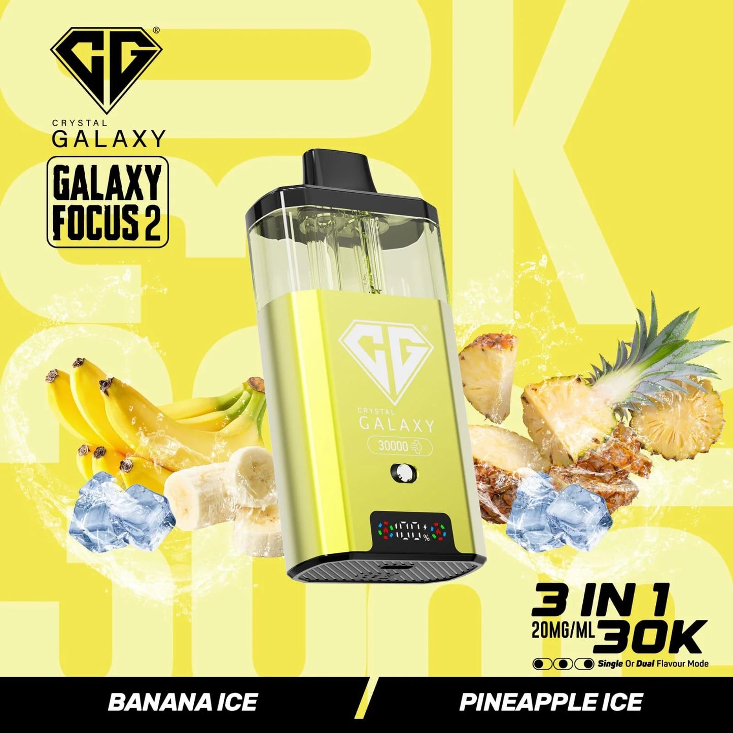 Banana Ice and Pineapple Ice flavoured Crystal Galaxy Focus 2 30K Vape Kit