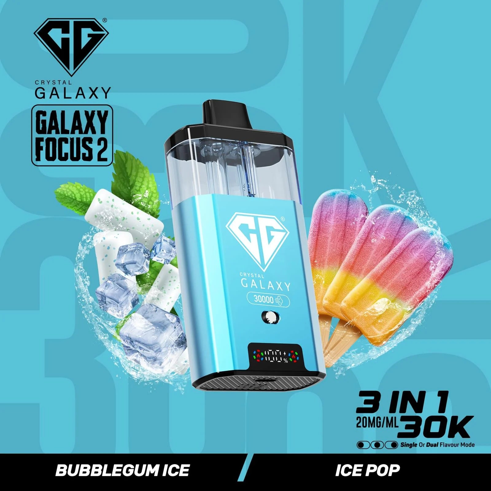 Bubblegum Ice and Ice Pop flavoured Crystal Galaxy Focus 2 30K Vape Kit