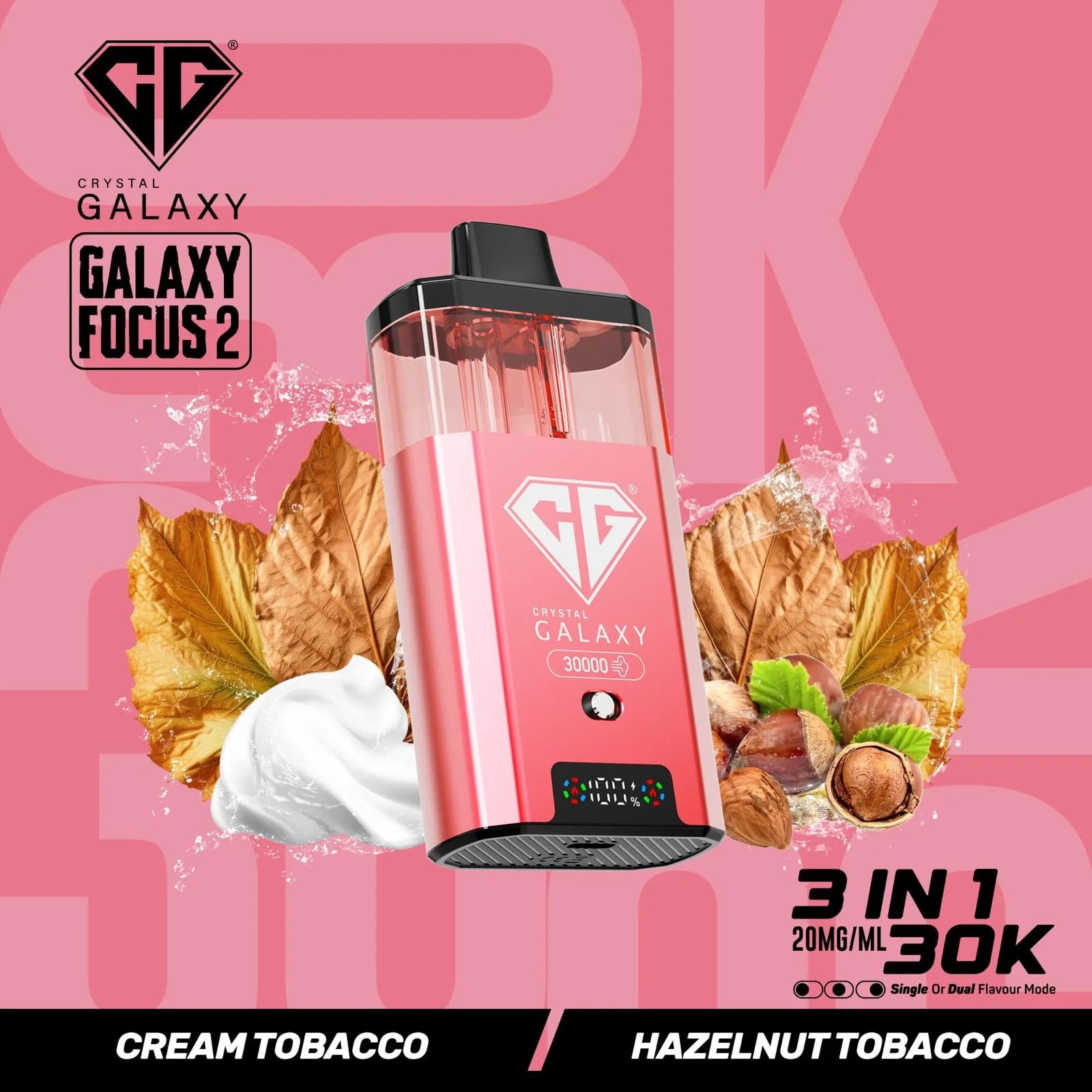 Cream Tobacco and Hazelnut Tobacco flavoured Crystal Galaxy Focus 2 30K Vape Kit