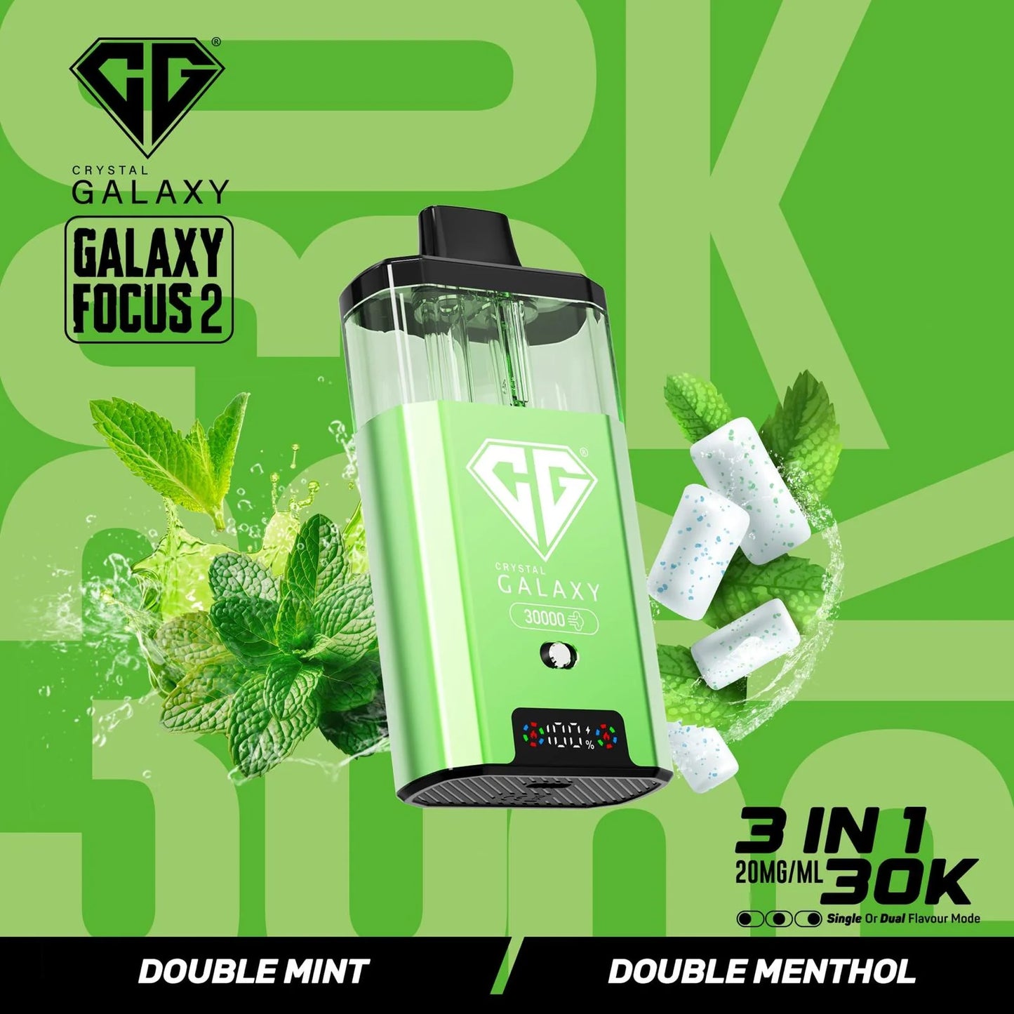 Double Mint and Double Menthol flavoured Crystal Galaxy Focus 2 30K Vape Kit