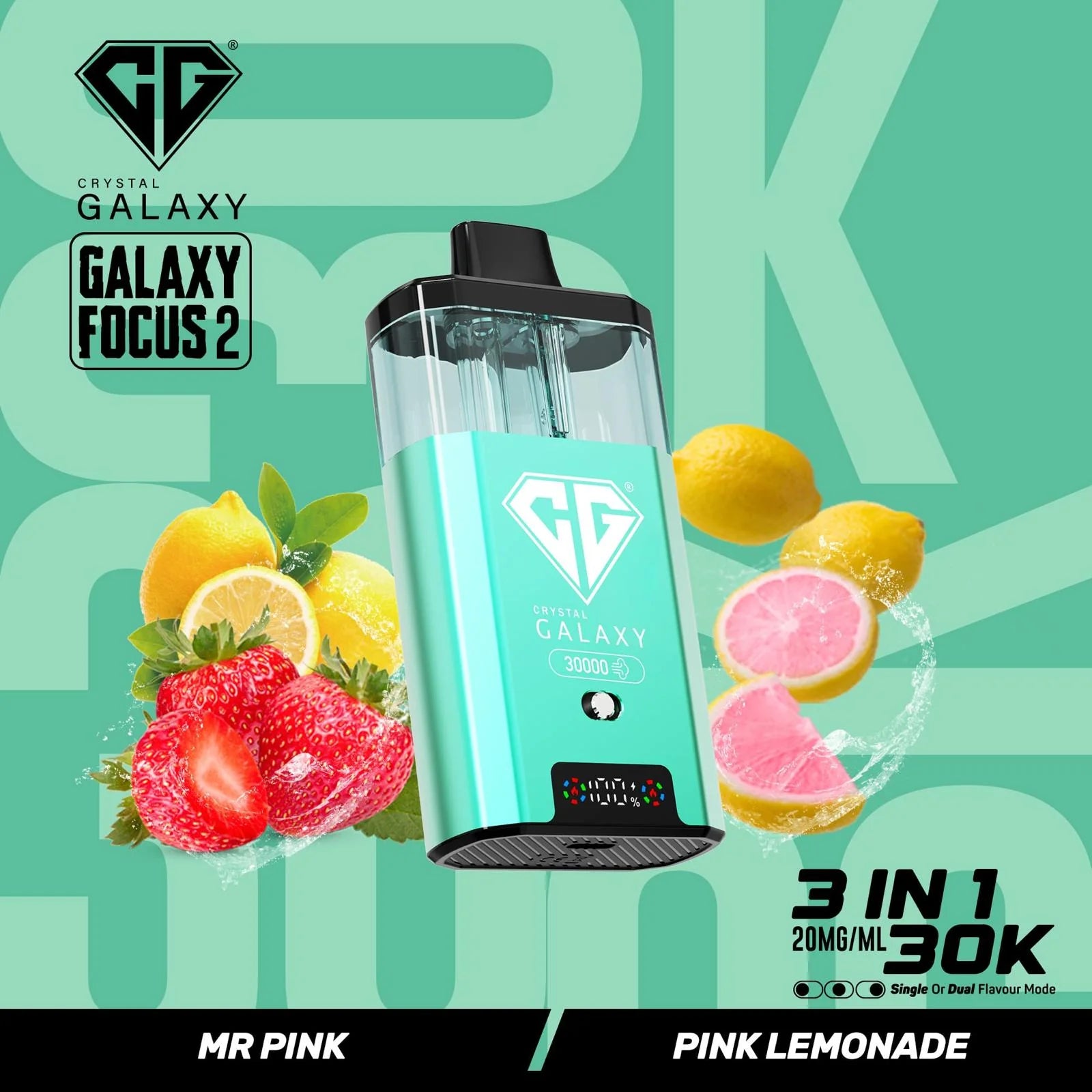 Mr Pink and Pink Lemonade flavoured Crystal Galaxy Focus 2 30K Vape Kit