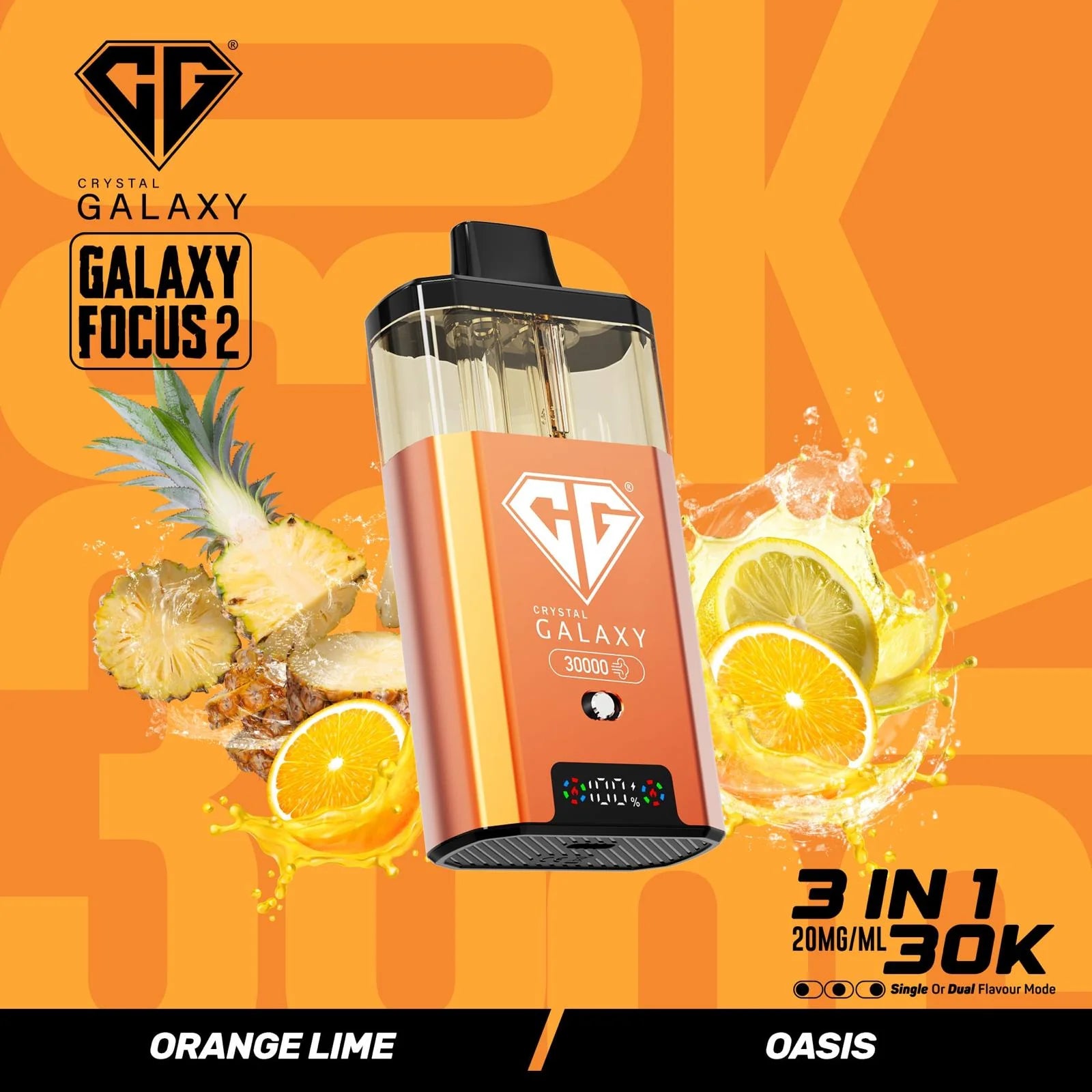 Orange Lime and Oasis flavoured Crystal Galaxy Focus 2 30K Vape Kit