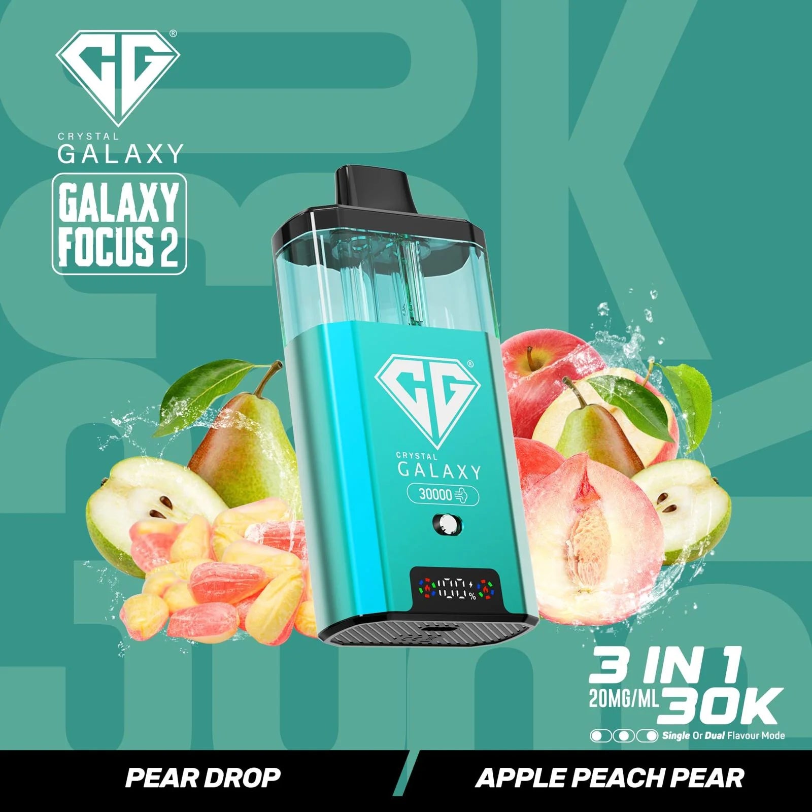Pear Drop and Apple Peach Pear flavoured Crystal Galaxy Focus 2 30K Vape Kit