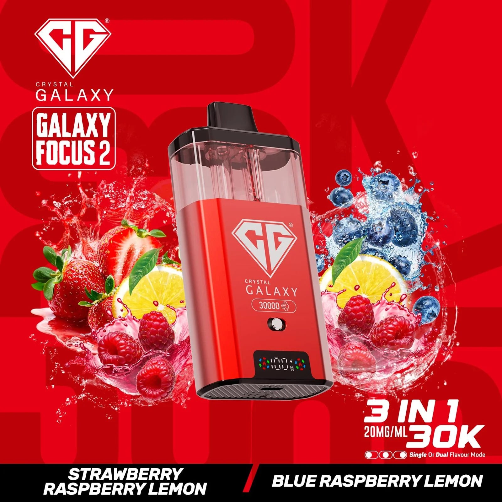 Raspberry Lemon and Blue Raspberry Lemon flavoured Crystal Galaxy Focus 2 30K Vape Kit
