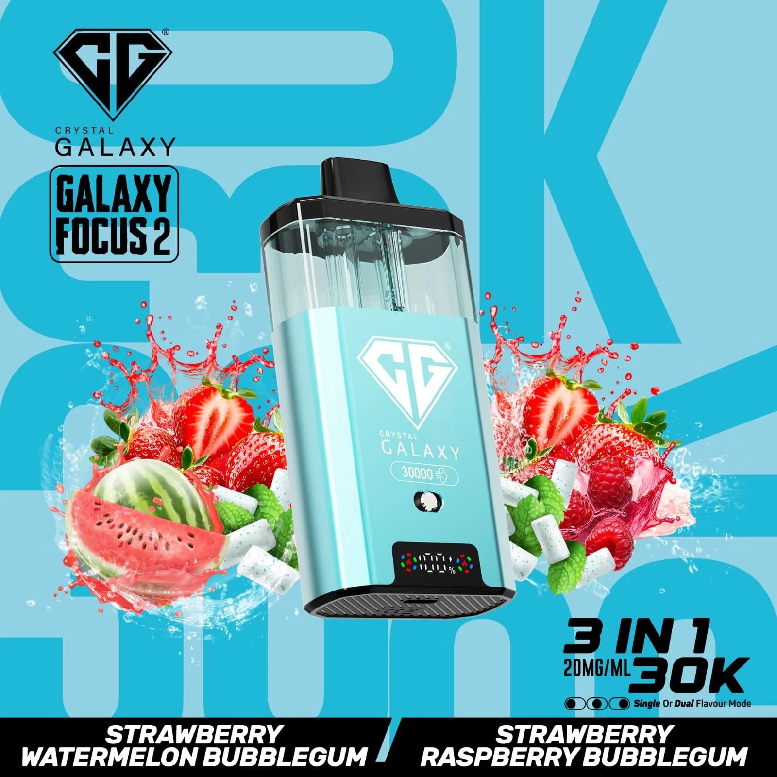 Strawberry Watermelon Bubblegum and Strawberry Raspberry Bubblegum flavoured Galaxy Focus 2 30K