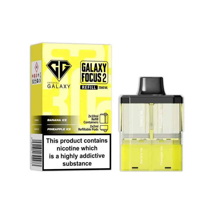 Banana Ice & Pineapple Ice flavoured Crystal Galaxy Focus 2 Replacement Pod in Yellow Colour