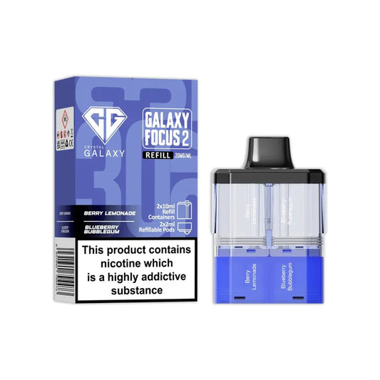 Berry Lemonade & Blueberry Bubblegum flavoured Crystal Galaxy Focus 2 Replacement Pod in Blue Colour